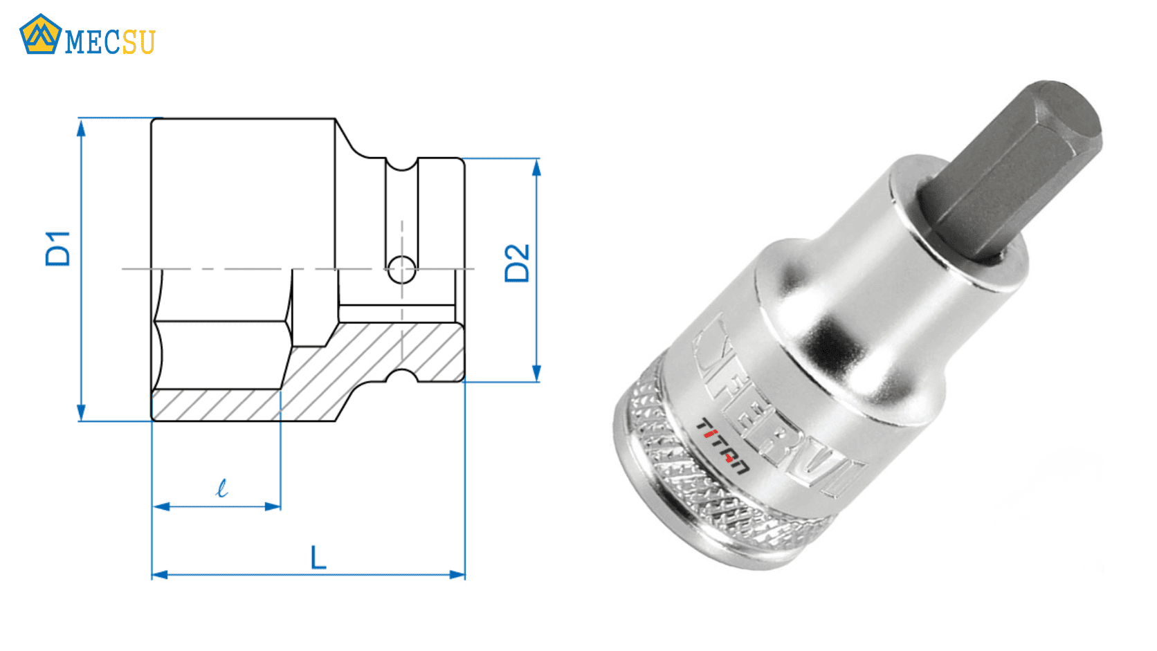 Bản vẽ kỹ thuật của đầu tuýp lục giác 6 cạnh